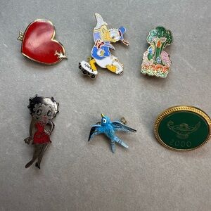 Lot of Vintage Enamel Pins. Disney, Betty Boop, hand painted, Taiwan, etc.
